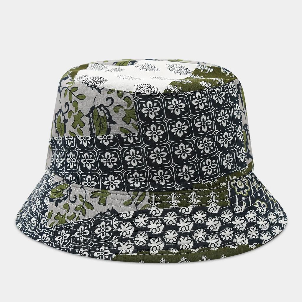 Boho style flower print double side sunscreen fisherman hat women fashionable outdoor sunshade retro sun beach bucket hat