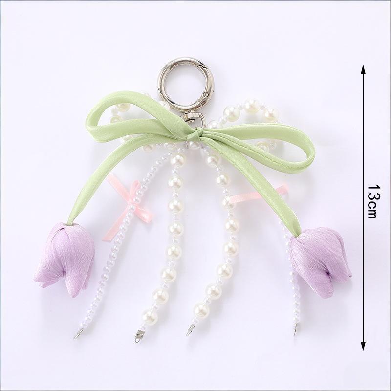 Chic Pearl Tulip Keychain for Women Bag Charm Pendant Unique Jewelry Gift for Anniversary Celebration