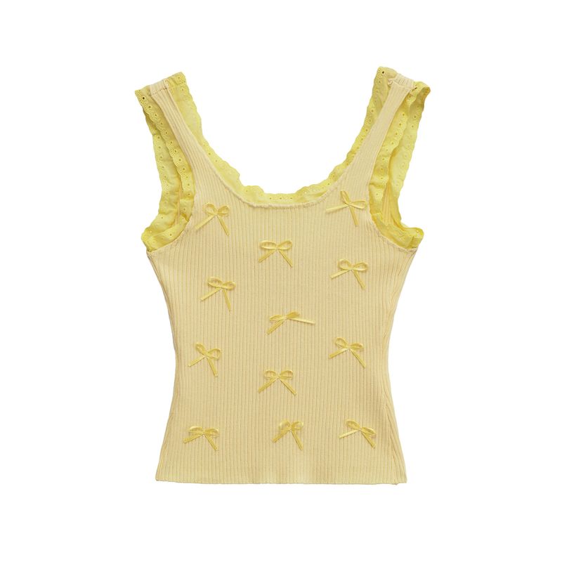 Kaslead New Arrival Women's Fashion Style Fashion Lace Bowknot Decoration Rib Vest 0858317