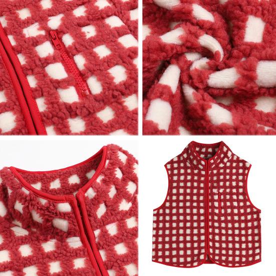 Gilet Veste Femme Col Montant Couleur Contrastée Sans Manches Motif Carreaux Gilet Cardigan Fermeture Éclair Quotidien