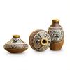 Warli Handpainted' Terracotta Pots Vases for Living Room & Home Decoration (Set of 3, Brown) | Terracotta Miniature Pots Showpiece