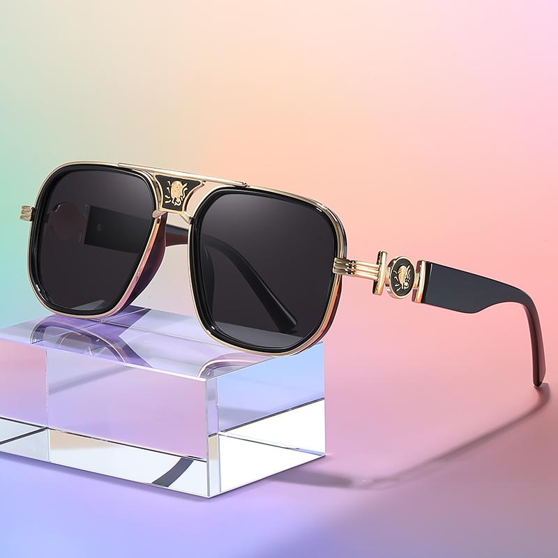 Fashionable Double-Beam Sunglasses with Unique Metal Accessories Retro Oversized Glasses for Street Photography Outdoor Travel