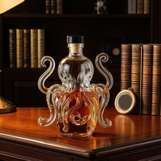 Oktopus Whiskey Flasche, Lustiger 3D Glas Tier Karaffe, 320ml Einzigartiger Alkohol Spender für Hausbar Dekoration, Neuheits Geschenk für Männer Papa Ehemann