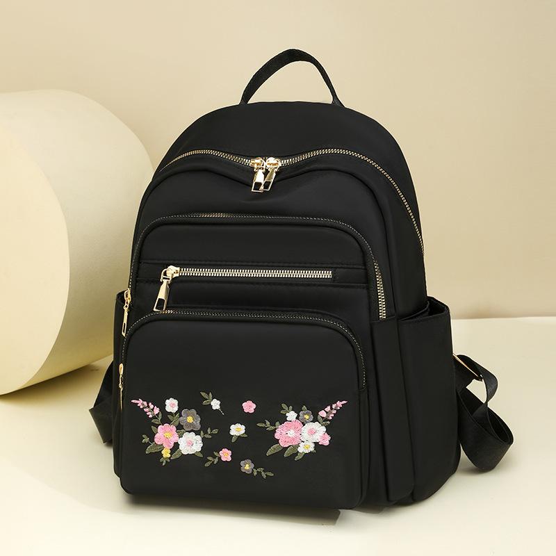 Schoolbag New Embroidered Ladies Simple Backpack Lightweight Large Capacity Bag Multi-layered Travel Commuter Backpack