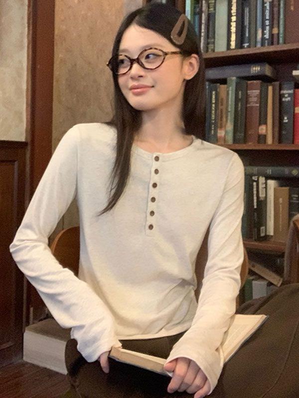 Autumn/Winter Pure Desire Spicy Girl Cotton Long-Sleeve Slimming T-shirt - Women's Versatile Flattering Top