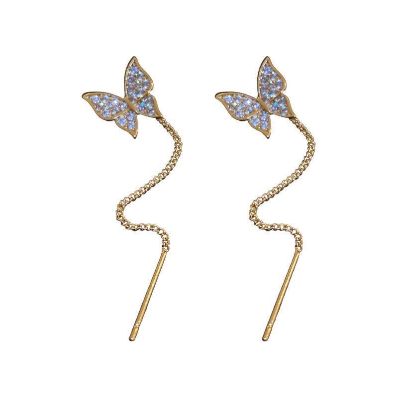 Douyin live Internet celebrity butterfly tassel ear line femininity long tassel face thin earrings earrings
