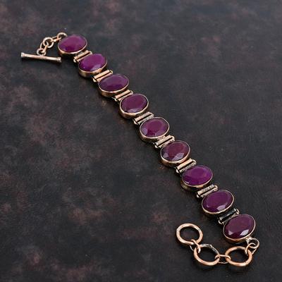Pulsera de rubí de Cachemira facetada Pulsera de cobre Pulsera de cadena ajustable Pulsera de piedras preciosas de alta calidad Joyas de cobre hechas a mano Regalos para papá