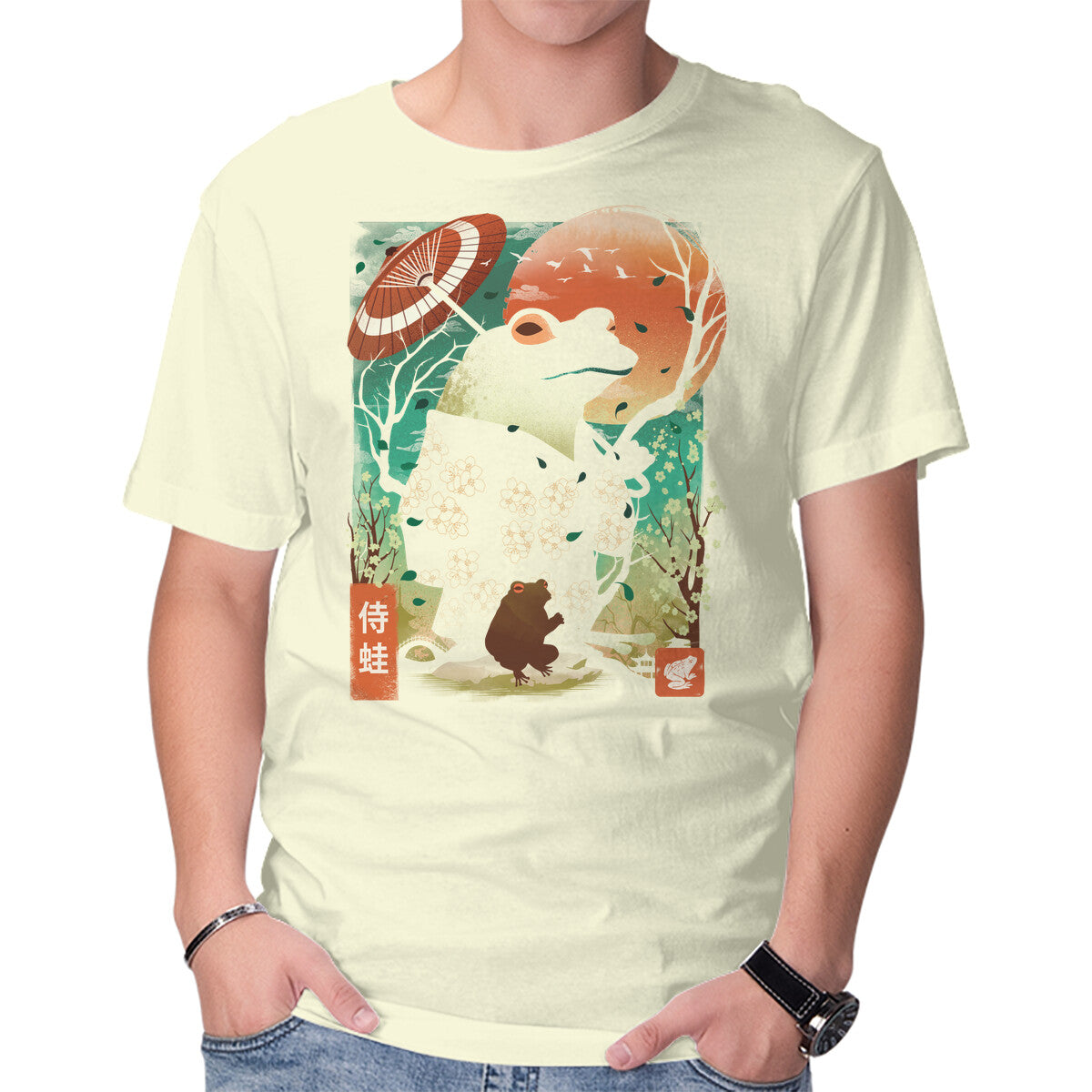 Unisex Crew Neck T-Shirt Frog Garden Graphic Short Sleeve Casual Tee S