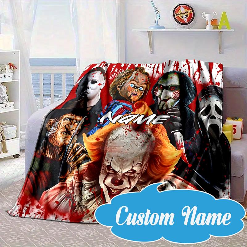 Custom Name Halloween Horror Christmas  Blanket bed sofa Blanket Flannel Blanket for Camping, Hiking, Picnic Essentials,gift for Fan family