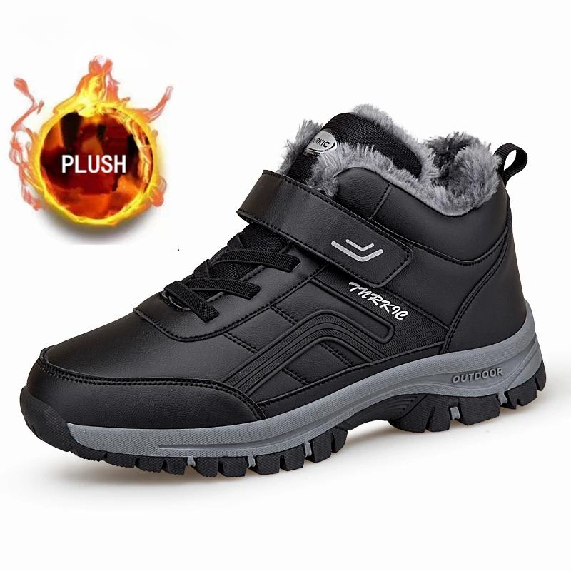 Winter Boots for Men New Waterproof PU Leather Warm Snow Ankle Boots Outdoor Warm Plush Non-slip Work High-top Casual Shoes