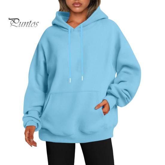 Kapuzenpullover für Damen, Herbst/Winter, dicke Kapuze, lange Ärmel, große Tasche, Übergröße, mittellang, einfarbig, locker, elastische Bündchen, Kordelzug, Sport-Oberteil