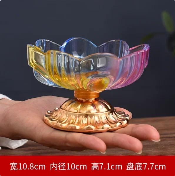 1PCS Glass Alloy Lotus Flower Fruit Tray for Household Use Buddha High Foot Fruit Tray Living Room Decoration Feng Shui Ornament