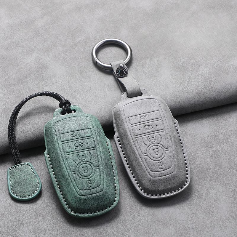 4 5 Buttons Leather Car Key Case Cover for Ford Fusion Mustang Edge Explorer Focus F150 F250 F350 F550 Escape for Lincoln Mondeo
