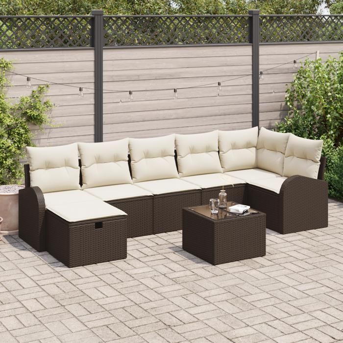 Ensemble de Canapés de Jardin vidaXL 8 pièces avec Coussins Marron Poly Rattan 3360439