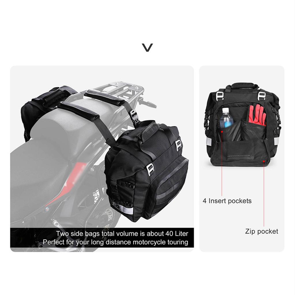 Polyester Motorcycle Bag 20L Large Capacity Universal Side Saddle Bag with Removable Waterproof Inner Bag Outdoor