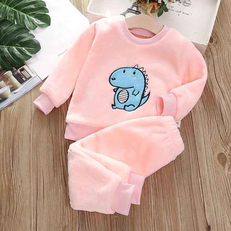 Ropa de hogar para niños de otoño e invierno, pijamas bonitos para bebés y niñas, conjuntos de 2 uds. De pijamas de dibujos animados para niños, pijamas cálidos de manga larga