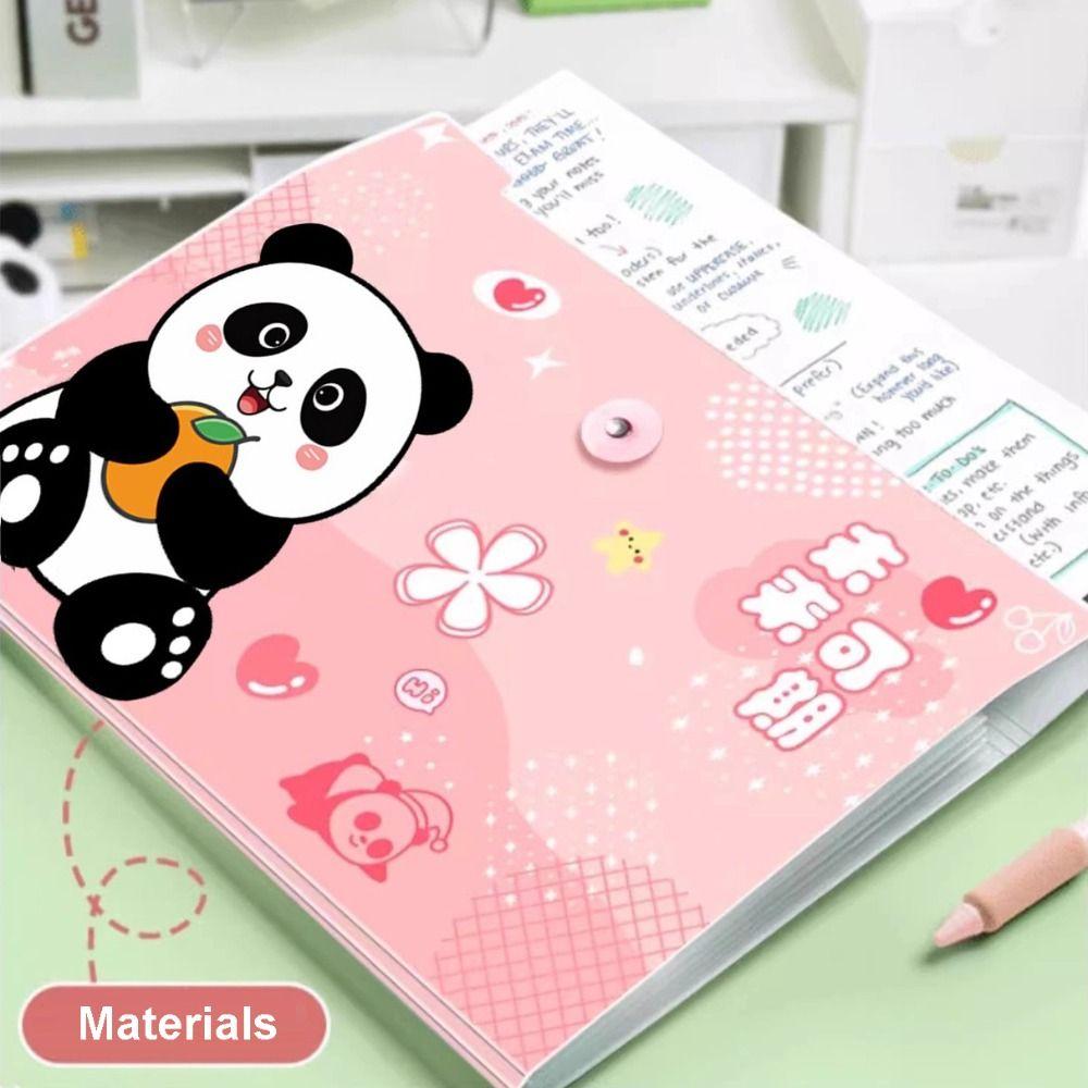 Panda A4 File Folder Large Capacity 8/12 Pockets Test Paper Storage Folder Cartoon Buckle Design Document Bag Student Supplies