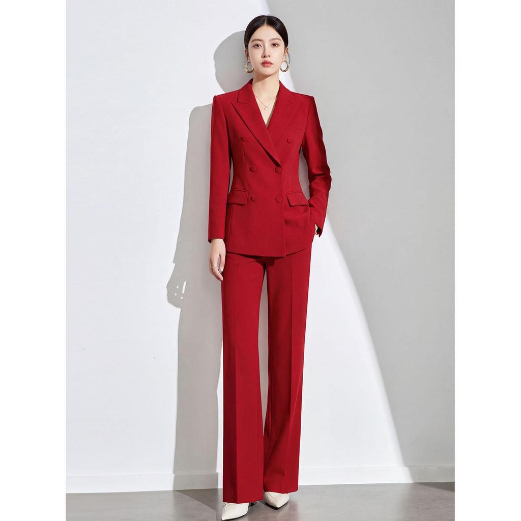 2026 Red Double-Breasted Slim-Fit Suit Set: Spring/Autumn Professional Host Wear
