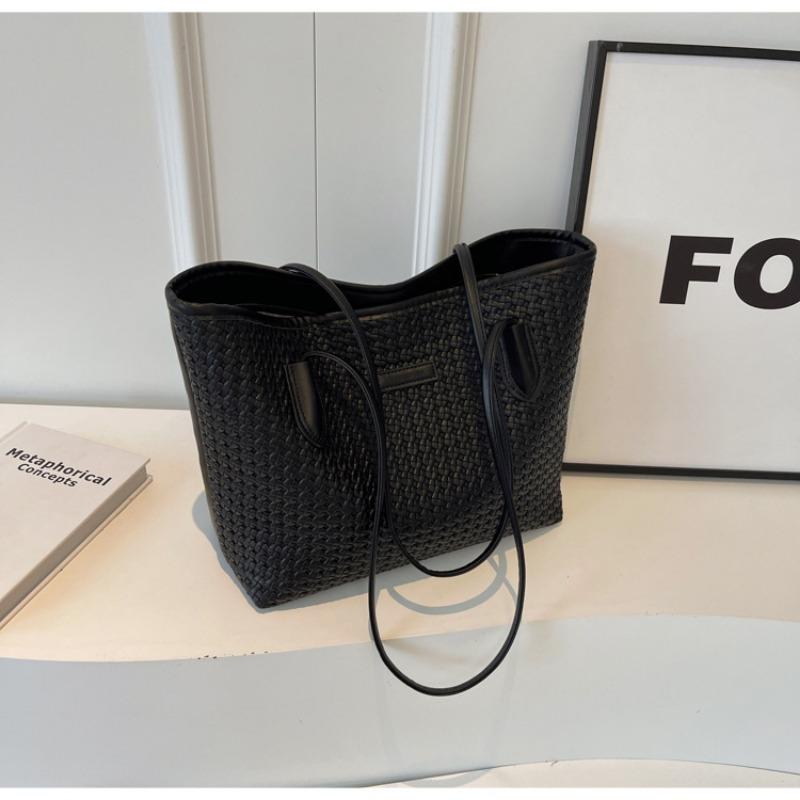 Популярная и простая плетеная сумка-тоут большой вместимости для повседневных поездок чёрный