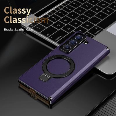 Bracket Holder Leather Phone Case for Samsung Galaxy Fold 7 6 5 4 Magnetic Anti-Drop Simple Funda Shell Hinge Protection Cover