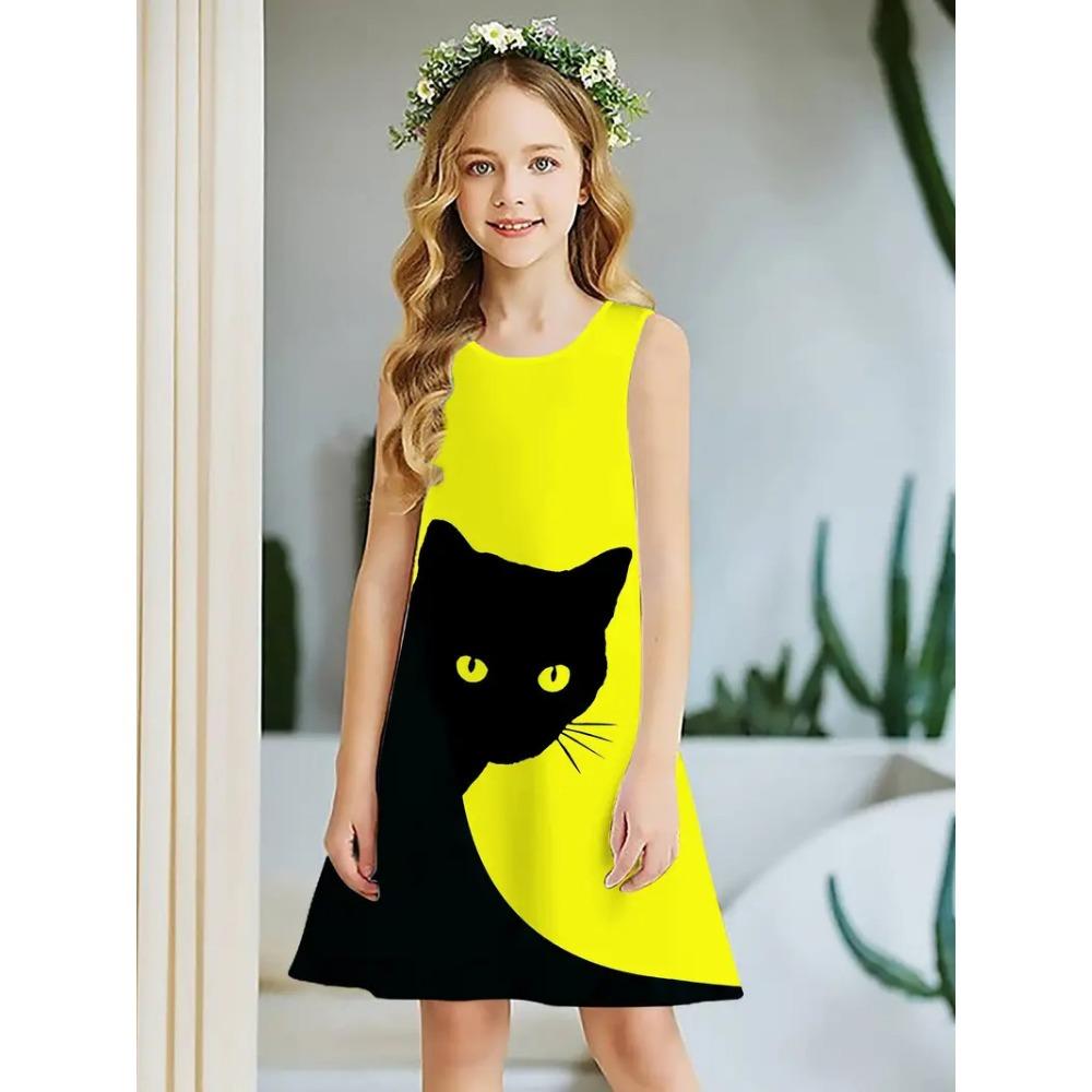 Frühling und Sommer neues ärmelloses Rundhals-Westenkleid für Mädchen, niedliches Prinzessinnenkleid, 3D-Digitaldruckmuster