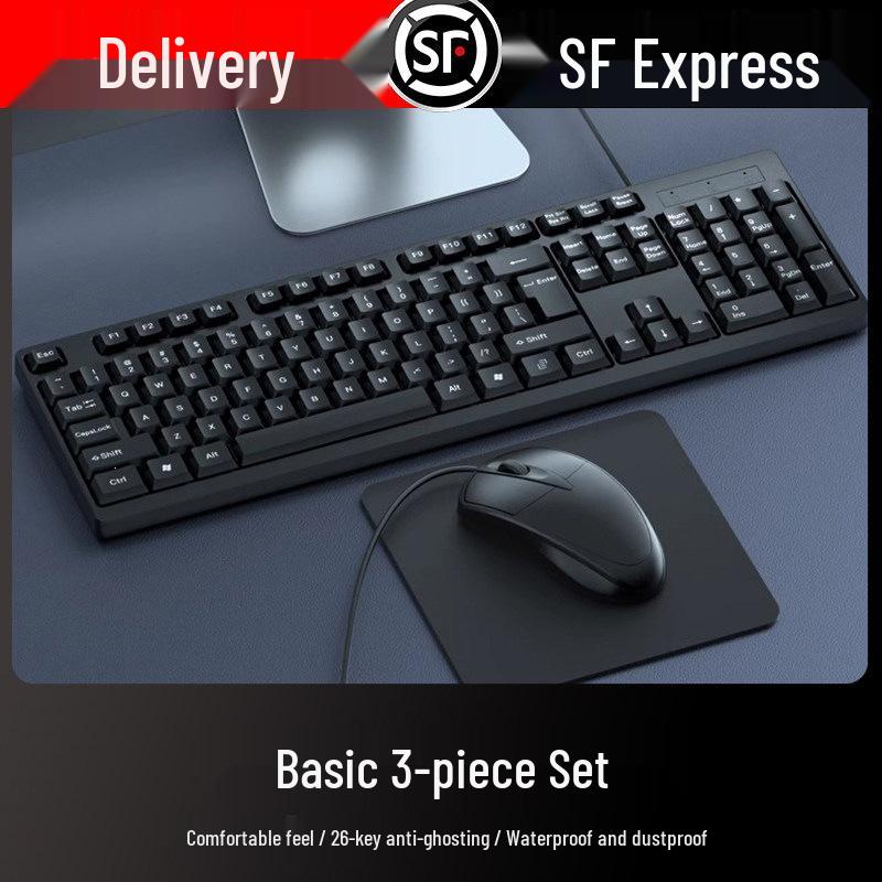 Universal Wired Business Keyboard & Mouse Set – Silent Office 3-Piece for PC, Laptop, Desktop