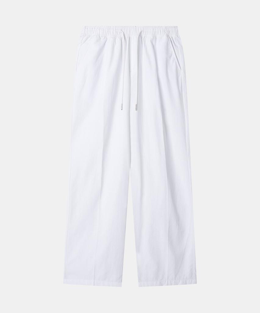 Delma W Linen Touch Semi-Wide Elastic Waist Pants - White