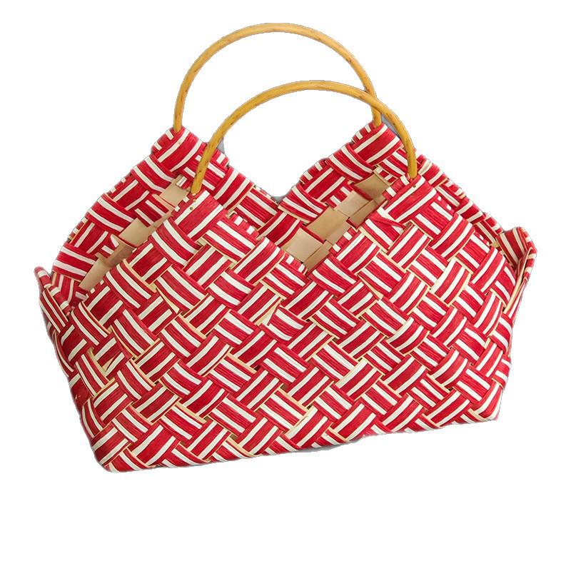 

Плетеная корзина для хранения к Празднику середины осени для лунных пряников – Ручная китайская подарочная коробка, Пустая для сувениров Red large capacity wooden handbag [without belt]