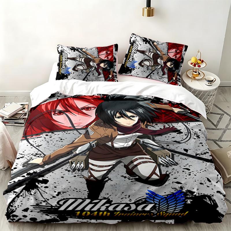 Attack on Titan 3pc set Perfect for bedroom use Comfortable bedding set includes a duvet cover and two pillowcases Ideal birthday or Christmas gift