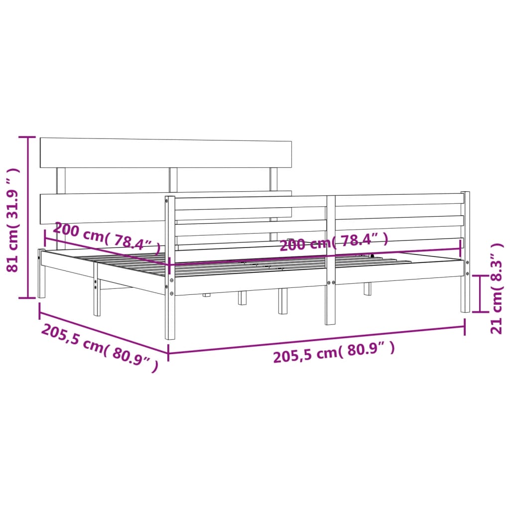 Solid Wood Bed with Headboard White 200x200 cm