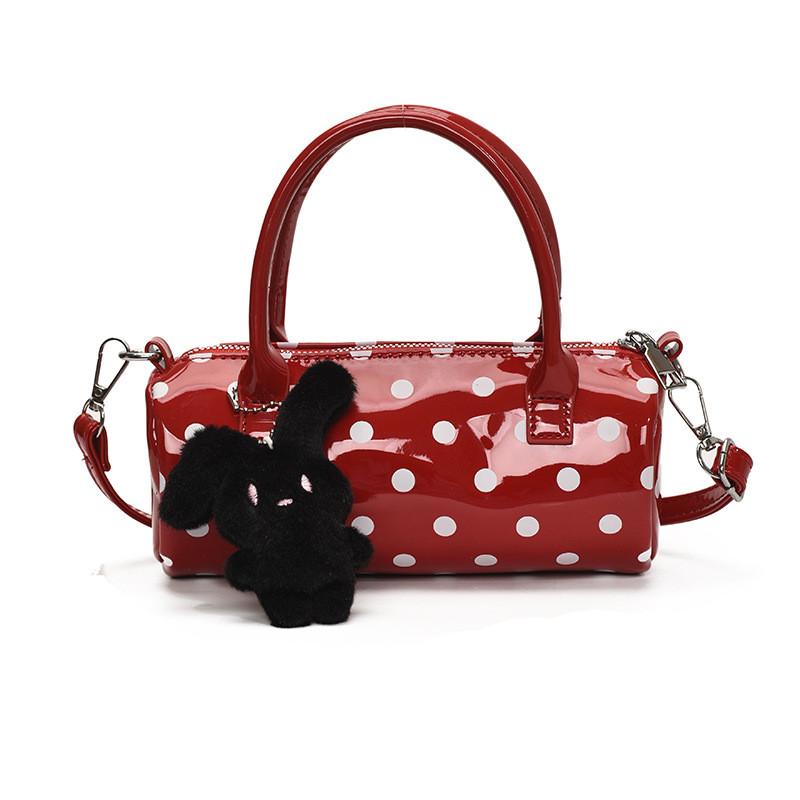 Polka Dot Pu Material Circular Tote Bag For Women With Zipper Closure For Daily Use