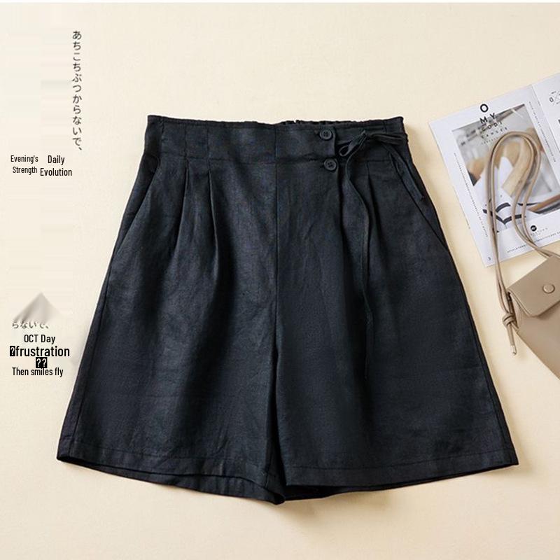 Plus Size Retro Solid Color Cotton Wide Leg Capris - Casual Linen Shorts for Women