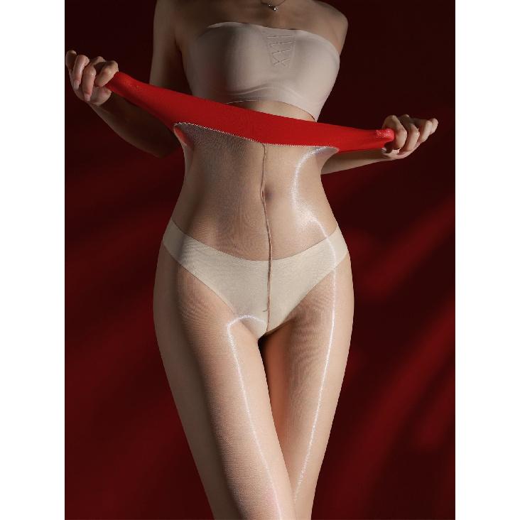 Zhixin Red Cashew Jelly Aurora Red Crotchless Ultra-Thin High-Density Sexy Shiny Pantyhose for Women