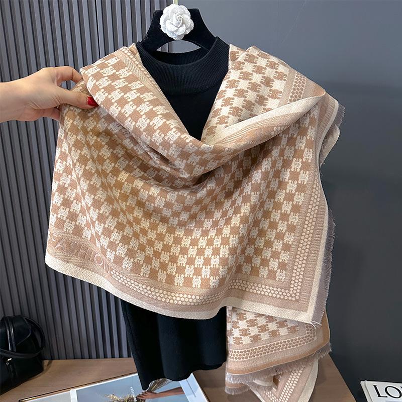 Double-sided Imitation Cashmere Geometric Lattice Texture Printing Thickened Warm Scarf Air-conditioned Room Shawl Outside