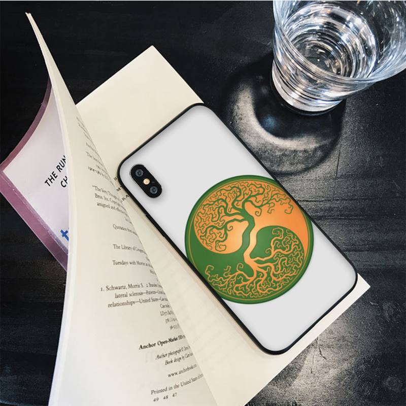 Rough Wood Grain Effect Tree of Life Yin Yang Phone Case for iPhone 8 7 6 6S Plus X SE 2020 XR XS 14 11 12 13 Mini Pro Max Mobil