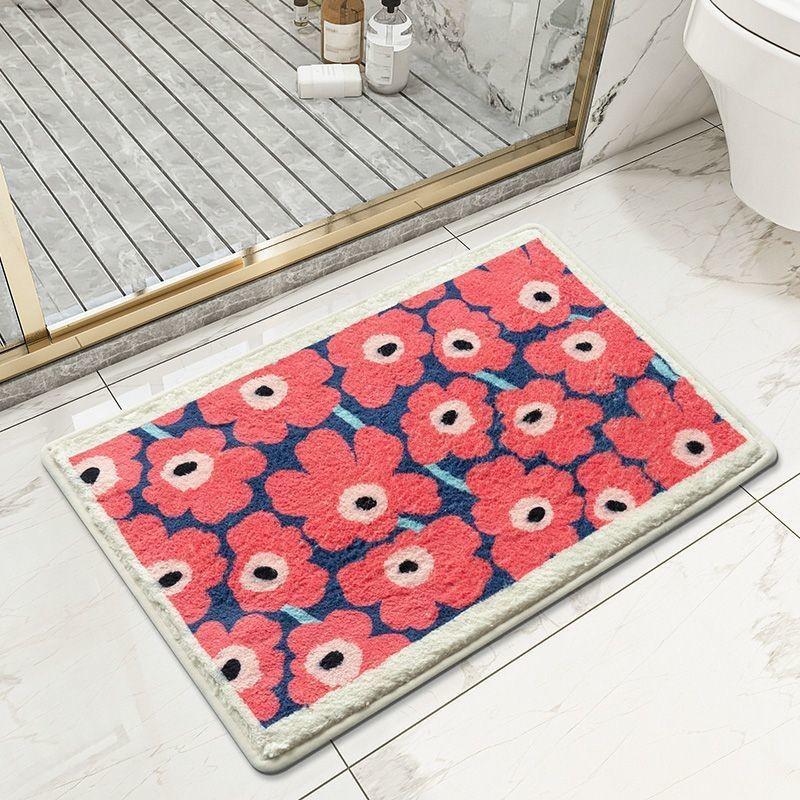 Mat Floor Plush With Cartoon Flower Print Design For Bedroom And Bathroom Use