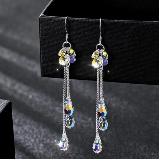 Fashion Women Multicolor Rhinestone Long Chain Tassel Drop Dangle Hook Earrings