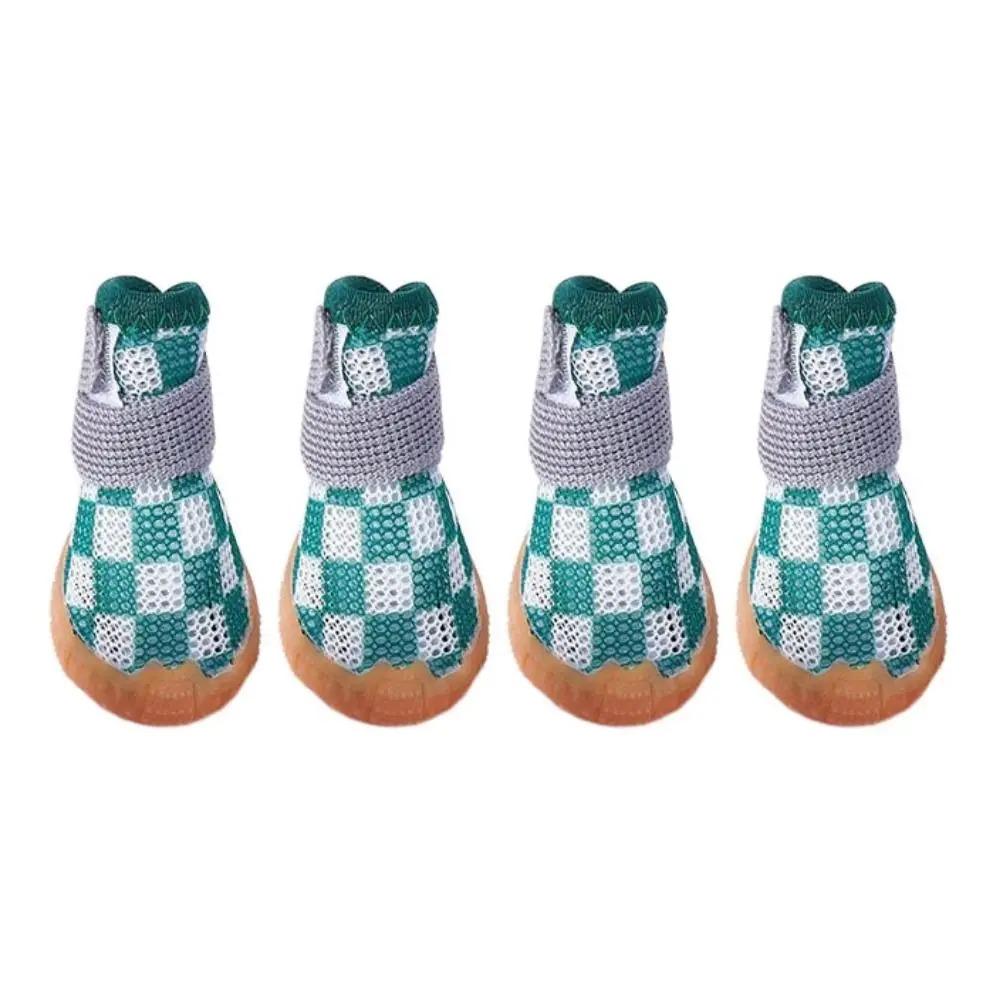 4pcs/set Pet Dog Shoes Breathable Anti-skid Wear-resistant Hollow Dog Boots Sandwich Mesh Soft Puppy Mesh Shoes Paw Protectors