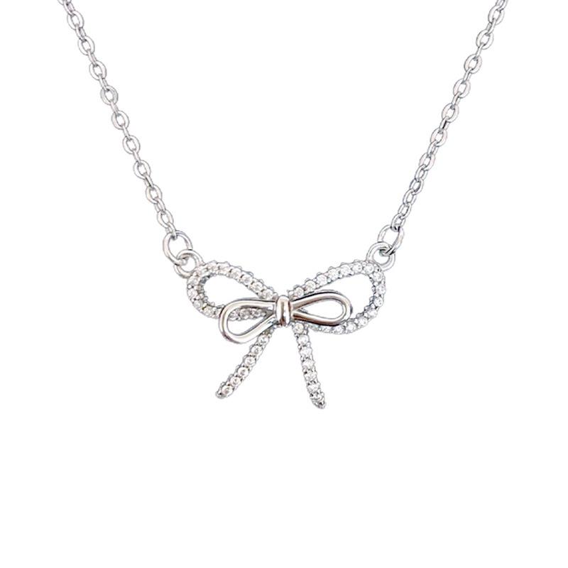 Stainless Steel Bowknot Clavicle Necklace for Women - Summer Light Luxury Niche Design