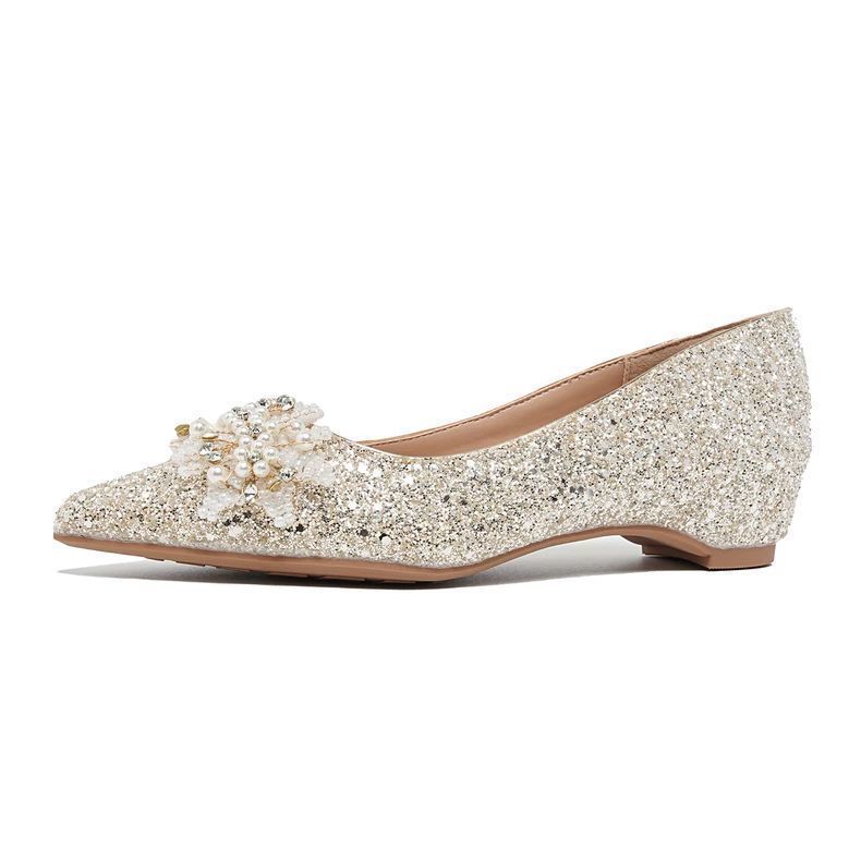 Sequined Flat-soled Heightening Wedding Shoes 2025 Xiuhe Main Wedding Dress Two Wear Crystal Bridal Shoes with Dress French Bridesmaid Shoes