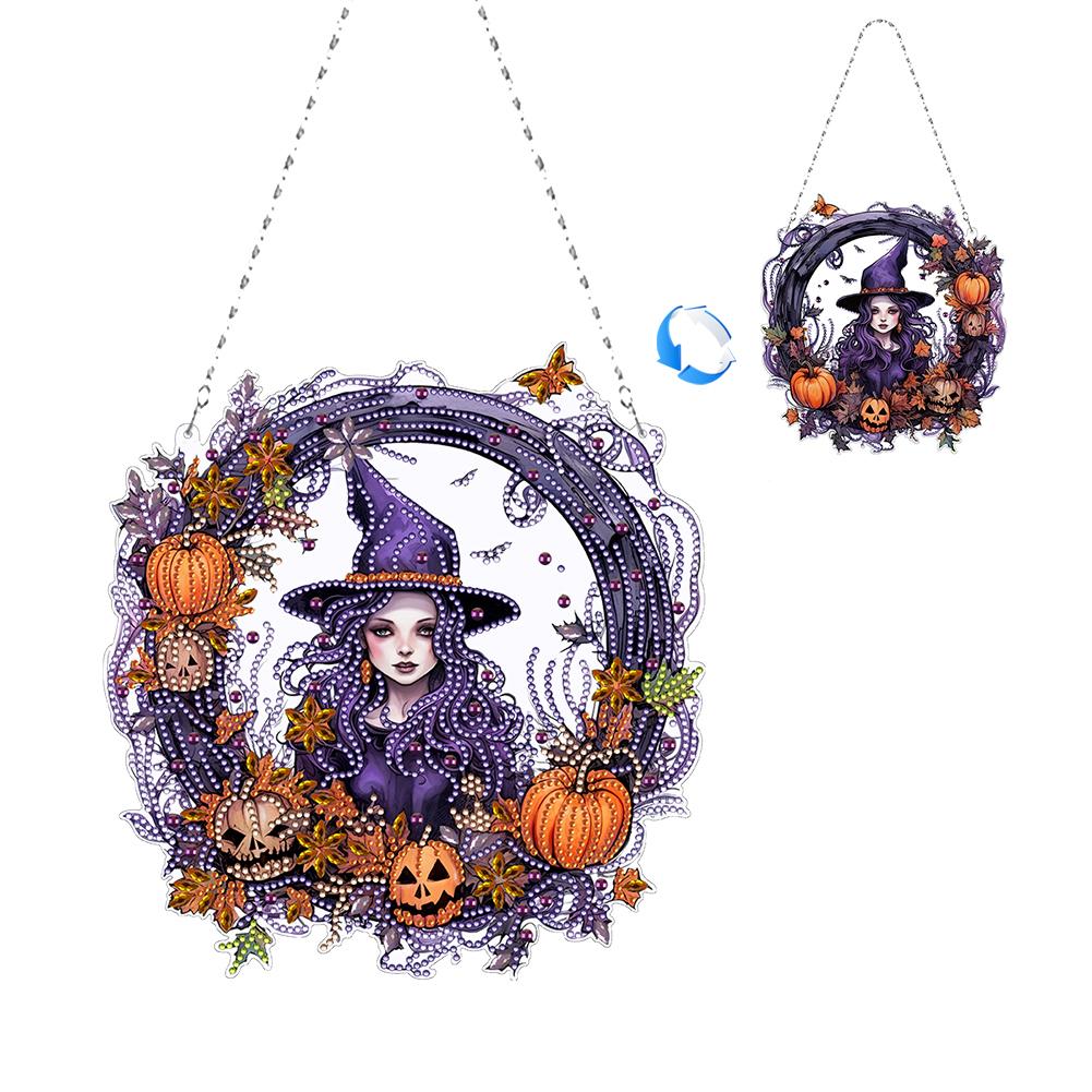 Halloween Skeleton Rhinestone Diamond Art Pendants Diamond Painting Wreath Decor DIY Diamond Garland Pendant Kit for Wall Window