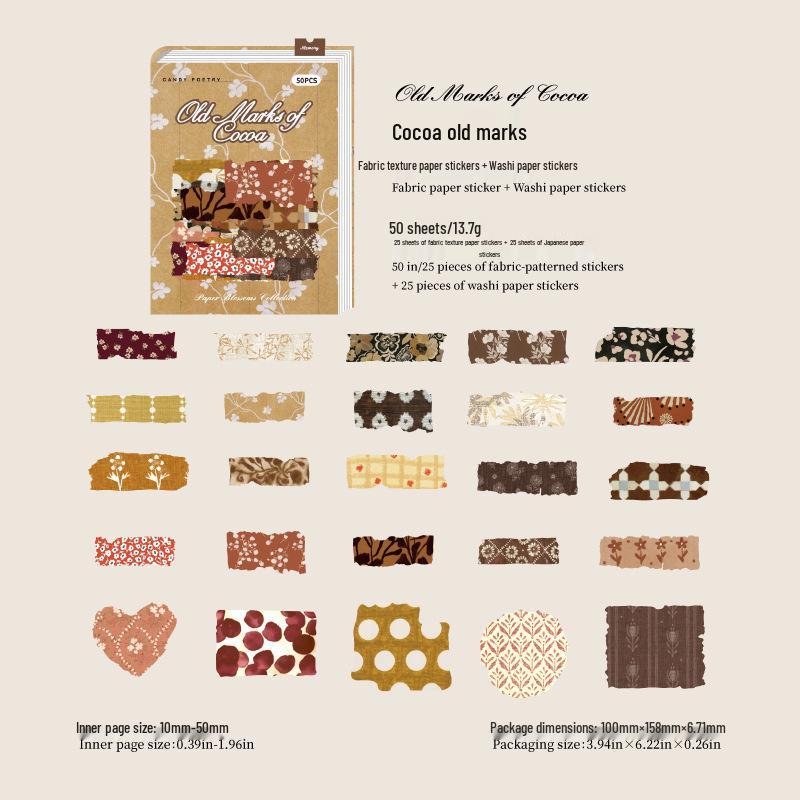 Sugar Poetry Floral Retro Fabric Texture Paper & Sticker Pack - 50 Sheets for Journaling & Collage