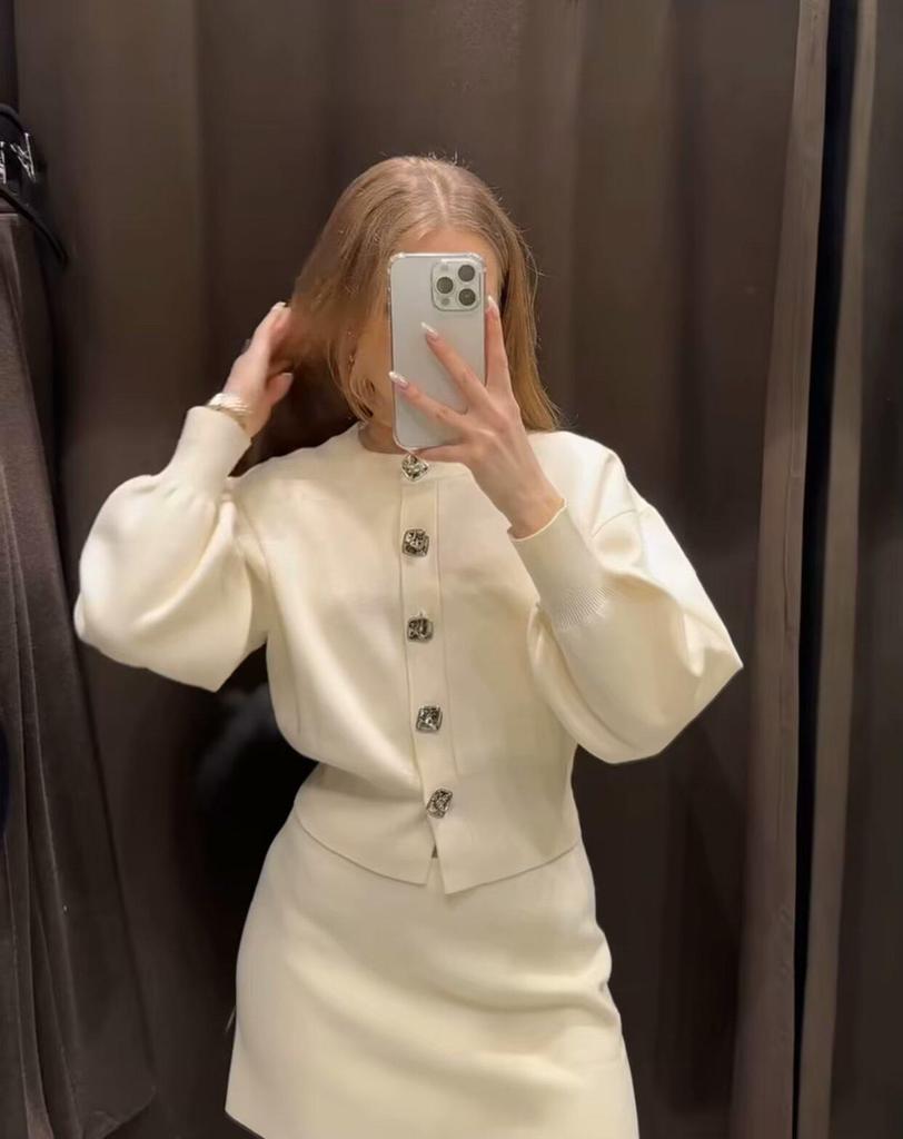 2025ZA Women's Spring/Fall Fashion Buttoned Knitted Cardigan & Skirt Set