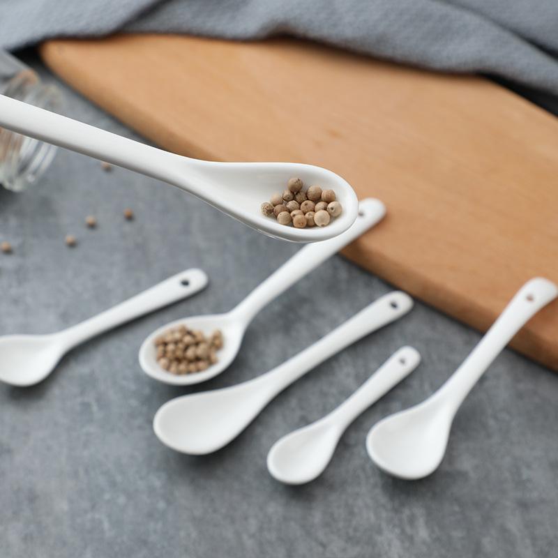 (25pcs) Porcelain Mini Coffee Spoon 8cm 10cm 12cm 13cm Spice Honey Spoons Ceramic Coffee Spoons