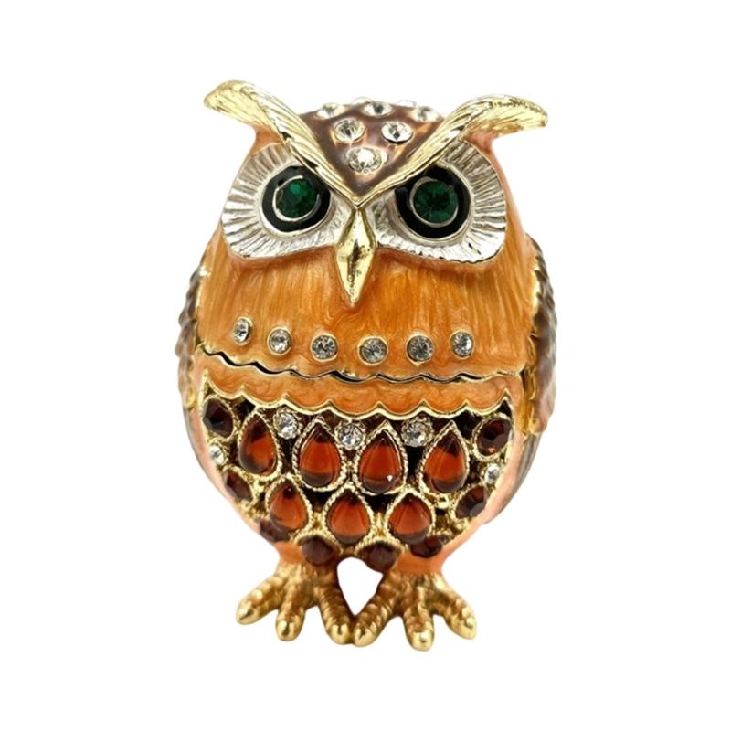 

Diamonds Encrusted Owl Shaped Alloy Jewelry Box With Secure Storage Compartment for Earrings Necklaces коричневий