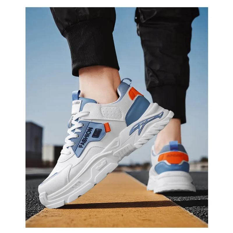 Men's Color Block Chunky Sneakers Non-Slip Thick Sole Casual Trainers Fashion Faux Leather Sports Shoes