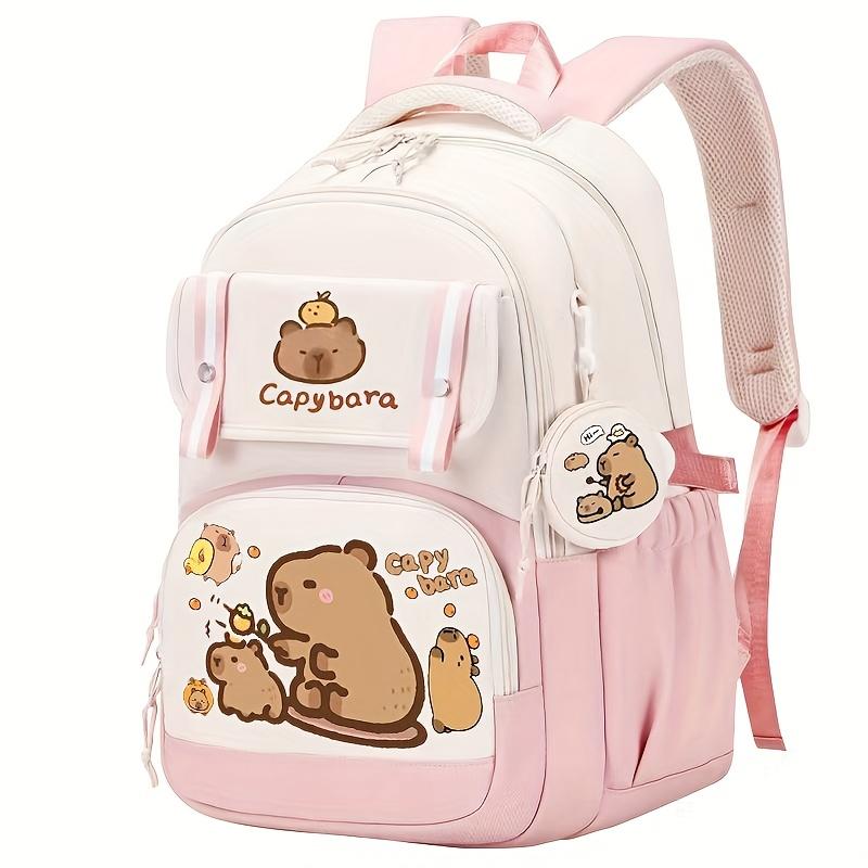 Capybara Casual Backpack Lightweight Polyester School Bag with Adjustable Straps Large Capacity Zip Closure & Front Pocket | Playful Cartoon Design