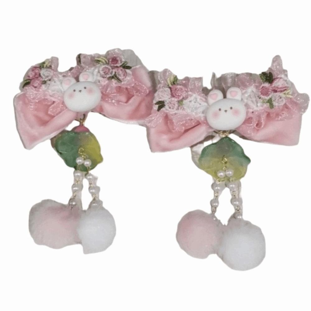 Bowknot Plush Fringe Hairpin Rabbit Chinese Style Barrettes Children's New Year Hair Clip  Festival