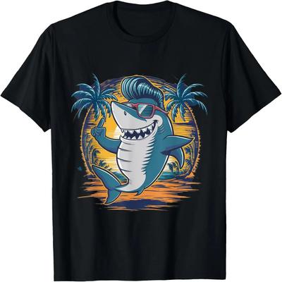 Cool Retro Shark In Sunglasses 70s 80s 90s Funny Shark T-Shirt
