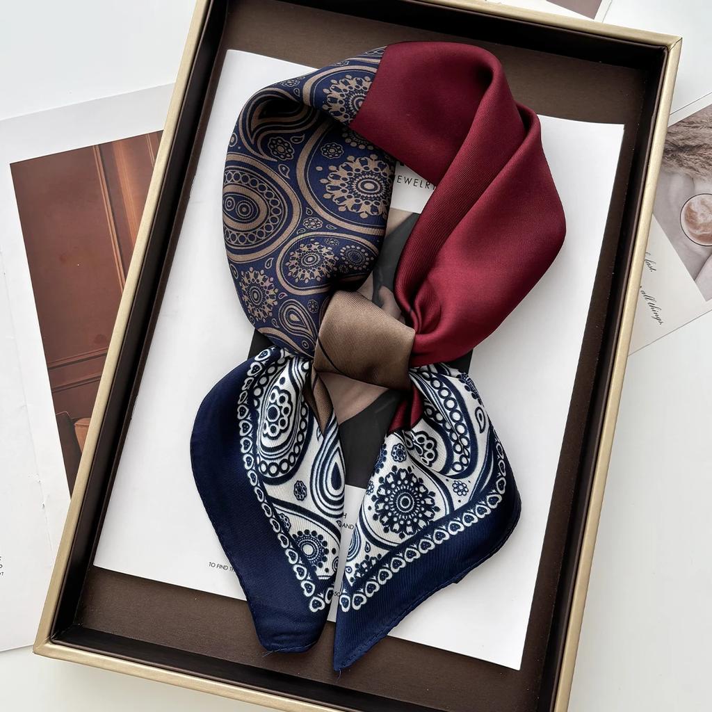 Elegant Geometry Print Shawl Square Scarf for Women Soft Satin Neckerchief Female Hair Bands Ribbon Headband Bandana